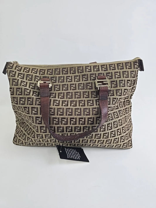 FENDI Zucchino Tote Hand Bag - canvas leather Brown Beige - Authentic