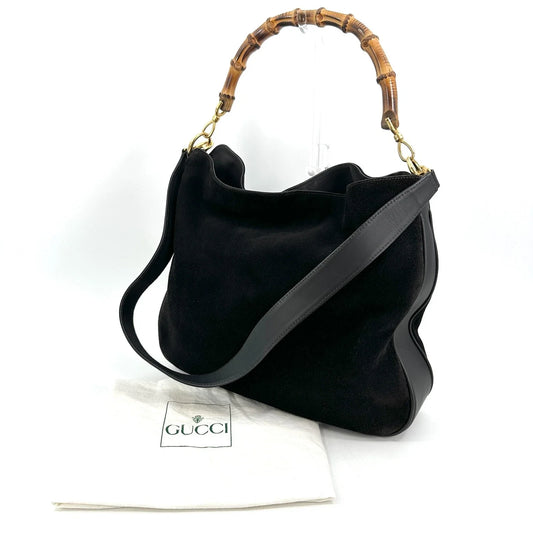 Gucci Shoulder Bag Bamboo 2Way Hand Bag Suede Black 244T0266