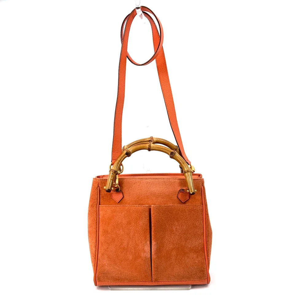 Gucci Shoulder Bag Hand 2way Bamboo Suede Orange Authentic 295T0299